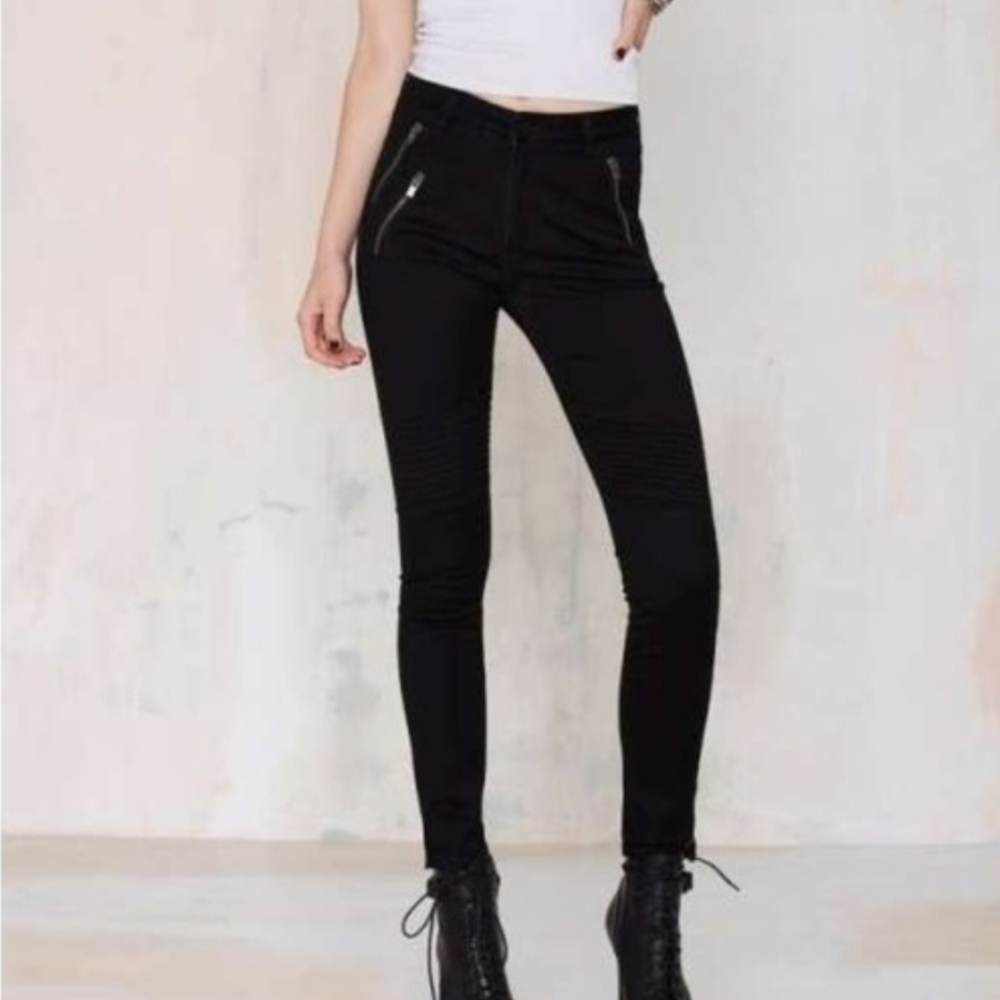 NWT Nasty Gal Jeans Womens 26 Let It Ride Black Moto Skinny